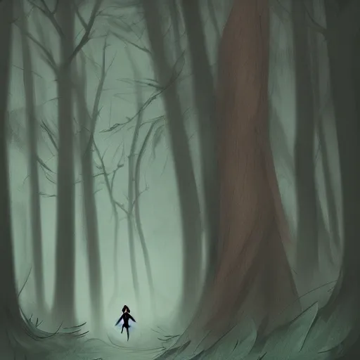 Prompt: a beautiful woman alone inside an empty dark forest in style of Alexandre Chaudret, trending on ArtStationH