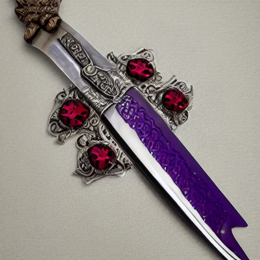 Image similar to royal silver claymore sword, ornate with rubies and amethysts