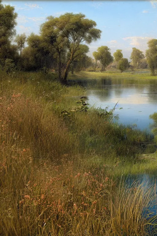 Prompt: nile river putrefaction native grasses and flowers timelapse painting by ivan shishkin by trending on artstation matte painting, 4 k detail fantasy, full of colors, cgsociety, matte painting, wow