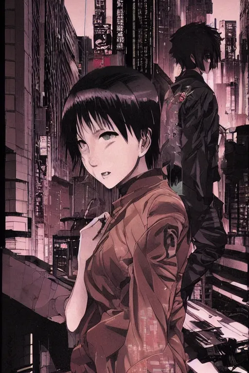 Prompt: professionally drawn 9 0 s seinen seinen seinen mature cyberpunk horror action manga comic cover, full color, beautiful coherent professional, drawn by ilya kuvshinov, ilya kuvshinov, and hiromu arakawa and tsutomu nihei. japanese script on the cover. stern woman in foreground. award - winning manga.