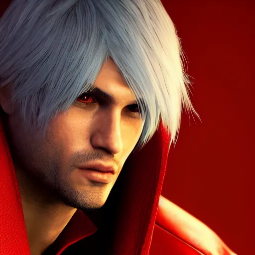 Prompt: portrait of dante from devil may cry, medium length hair, high quality, unreal engine, highly detailed face, sharp focus, depth of field, ambient lighting, ray tracing, 4k, hdr, artstation trending,