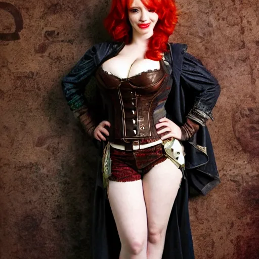 Image similar to full body photo of christina hendricks as a steampunk vampire warrior