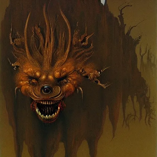 Image similar to horrific grotesque spider and hyena hybrid, beksinski style painting, highly detailed