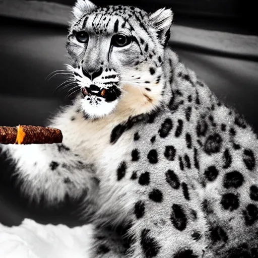 Image similar to Snow leopard smoking a cigar in the club, award winning photo