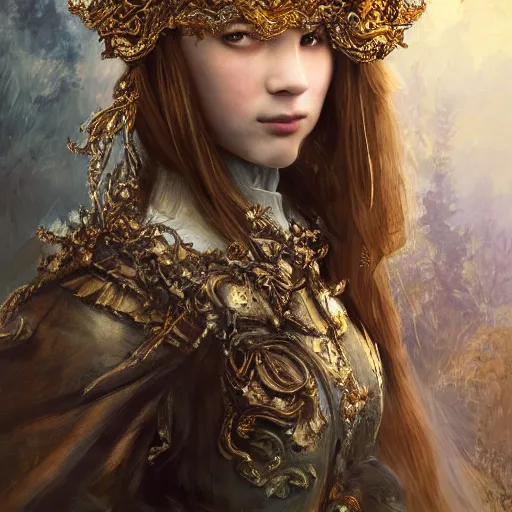 Image similar to A masterpiece ultrarealistic ultradetailed portrait of a Incredibly beautiful angel princess with Royal Tevton Knight Full Iron Helmet mask. baroque renaissance girl in the night forest. medium shot, intricate, elegant, highly detailed. trending on artstation, digital art, by Stanley Artgerm Lau, WLOP, Rossdraws, James Jean, Andrei Riabovitchev, Marc Simonetti, Yoshitaka Amano. background by James Jean and Gustav Klimt, light by Julie Bell, 4k, porcelain skin.