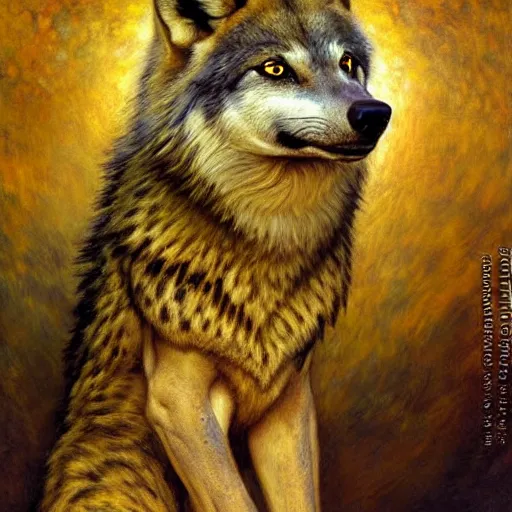 Image similar to a portrait of a wolf hyenaman canine star trek chief engineer. highly detailed painting by gaston bussiere craig mullins jc leyendecker gustav klimt artgerm greg rutkowski furry