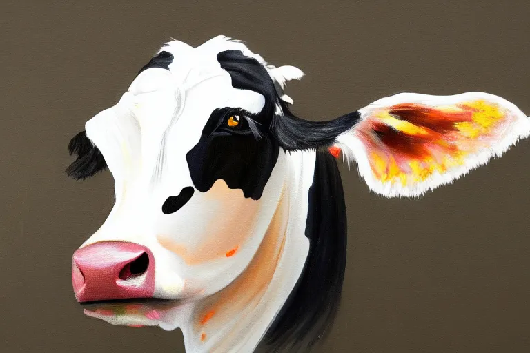 Prompt: Beautiful painting containing a sneaky stealth cow watching you from the shadows, 8k resolution, highly detailed, masterpiece