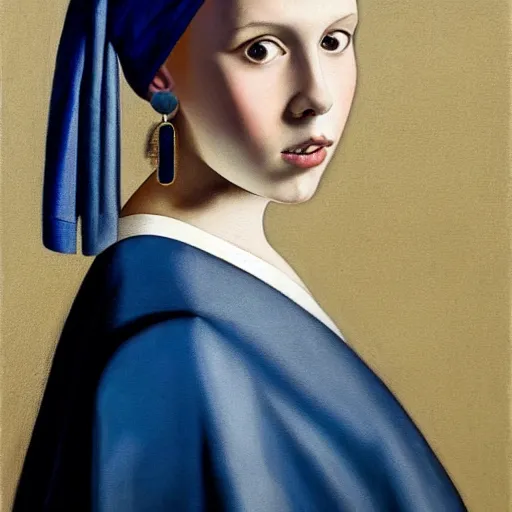 Image similar to Painting of Millie Bobby Brown with the pearl earring by Johannes Vermeer