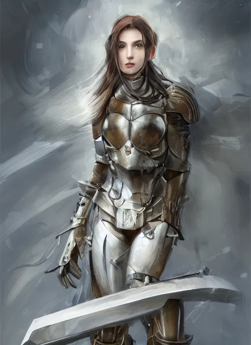 Image similar to a professional photographic portrait of a beautiful young female, clothed in battle armor, exposed waist, olive skin, long dark hair, beautiful bone structure, symmetrical facial features, intricate, elegant, digital painting, concept art, smooth, sharp focus, illustration, beautifully framed, from Metal Gear, by Ruan Jia and Mandy Jurgens and Artgerm and William-Adolphe Bouguerea