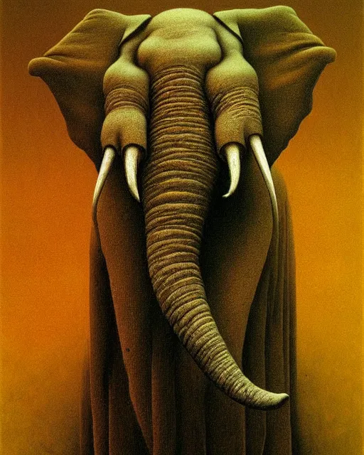 Image similar to portrait of an elephant plague doctor of life and creativity by beksinski