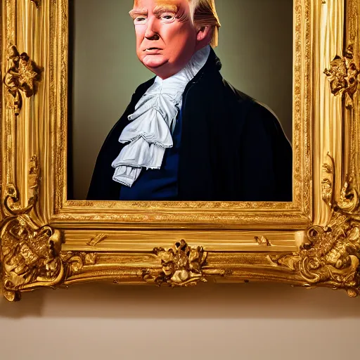 Image similar to photographed portrait of donald trump in baroque clothing, high detail, high definition, 8k