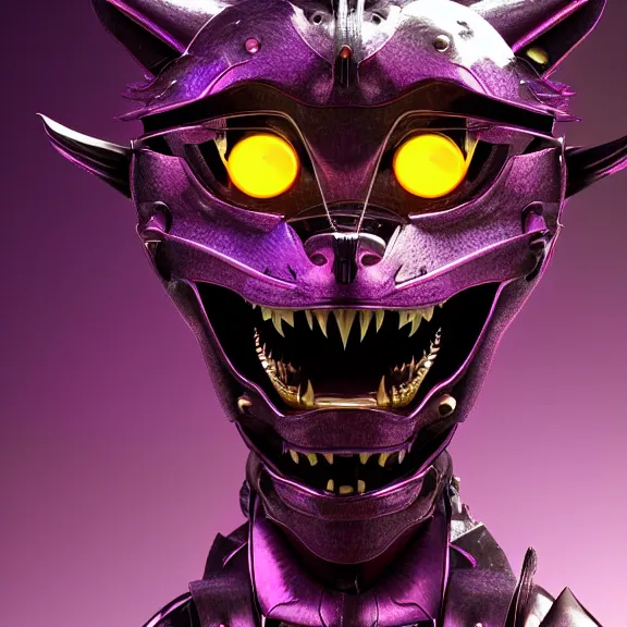 Image similar to digital art close up headshot of a cute beautiful stunning robot anthropomorphic female dragon with metal cat ears, with sleek silver metal armor, purple flesh, glowing OLED visor, facing the camera, high quality maw open and about to eat you, you being dragon food, the open maw being detailed and soft, sharp teeth, soft lulling tongue, highly detailed digital art, furry art, anthro art, sci fi, warframe art, destiny art, high quality, 3D realistic, dragon mawshot, maw art, furry mawshot, macro art, dragon art, Furaffinity, Deviantart