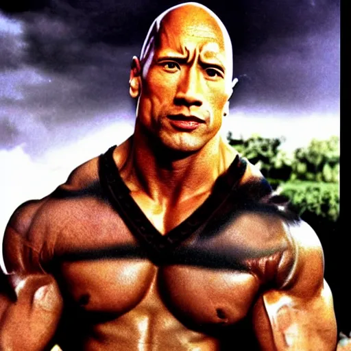 Prompt: ( dwayne rock johnson ) have a body of arnold arnold schwarzenegger. symmetric face, coherent face, coherent eyes, symmetric eyes