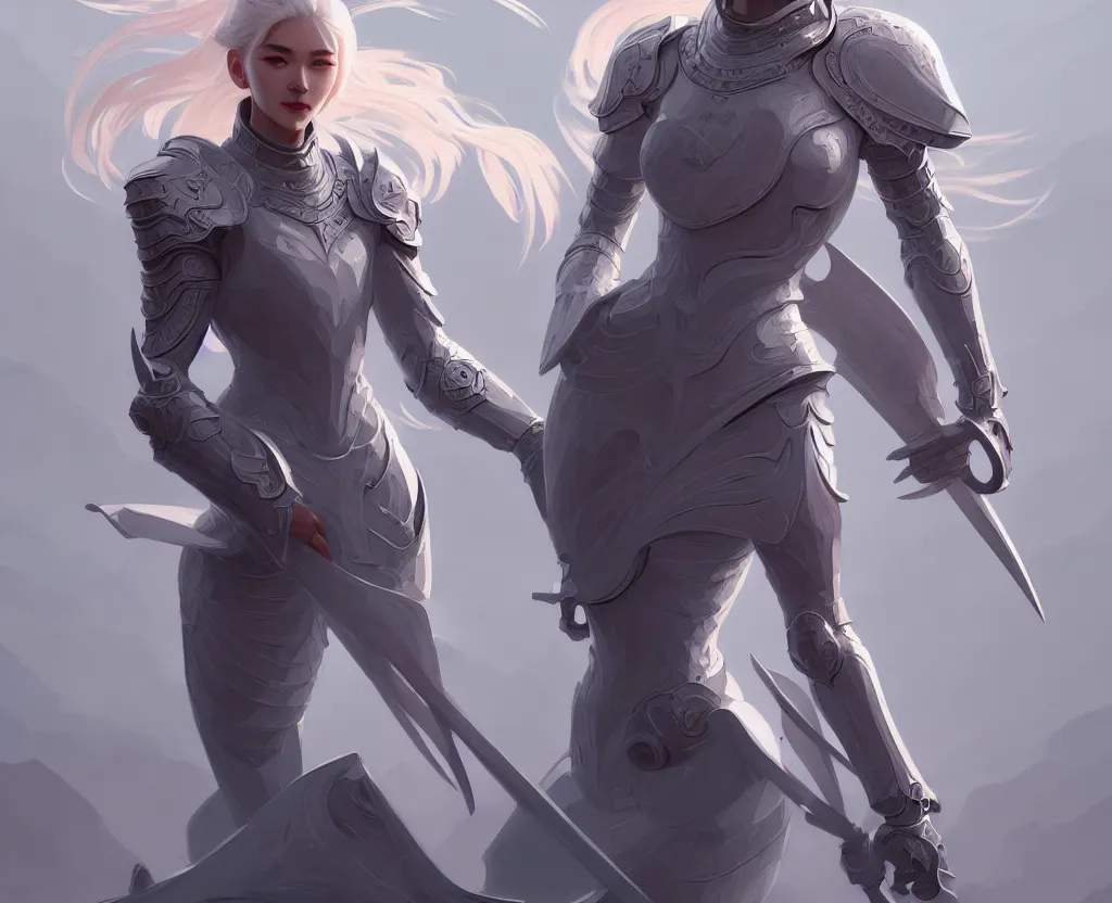 Image similar to portrait full body hero action pose of futuristic light grey color hair female knights of zodiac, abstract chinese dragon concept art, temple background, d & d, highly detailed, digital painting, artstation, sharp focus, illustration, art by tan zi and ayanamikodon and alphonse mucha and wlop