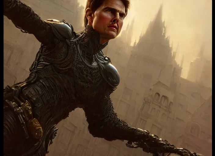 Image similar to tom cruise as oscar diggs, intricate, d & d, fantasy, art nouveau, digital painting, trending on artstation, sharp focus, wide shot, illustration, global illumination, ray tracing, art by artgerm and greg rutkowski and ruan jia