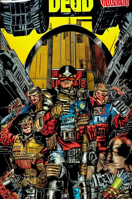 Image similar to 2000ad comic book cover, Judge Dredd, megacity one