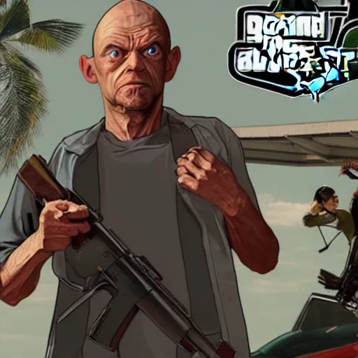 Prompt: GTA 5 poster style with gollum face