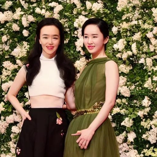 Image similar to zhangziyi and liuyifei in a same frame.flowers around.