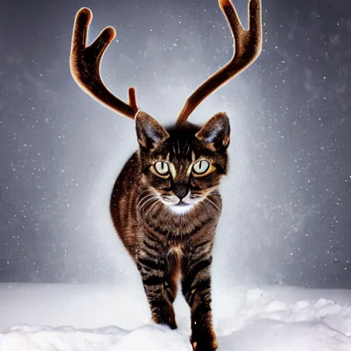 Prompt: a feline reindeer - cat - hybrid, animal photography