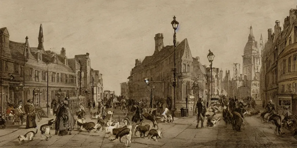 Image similar to 19th century London inhabited by rabbits