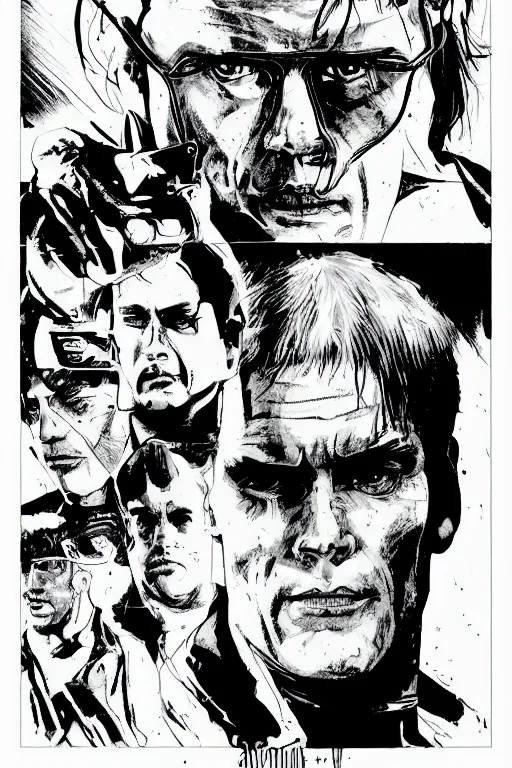 Image similar to jim carrey in the matrix, a page from cyberpunk 2 0 2 0, style of paolo parente, style of mike jackson, adam smasher, johnny silverhand, 1 9 9 0 s comic book style, white background, ink drawing, black and white