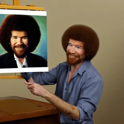 Prompt: Bob Ross painting himself on a portrait of Bob Ross painting himself on a portrait of Bob Ross painting himself on a portrait painting himself on a portrait, 4k resolution, 8k resolution, HD Quality, highly detailed, very detailed, detailed, studio quality lighting, digital art, trending on artstation, dramatic lighting