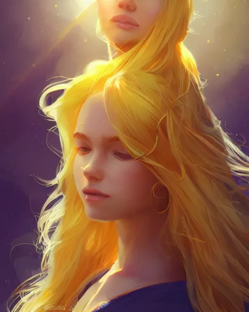 Image similar to summer vibes, beautiful sun goddess, flowy yellow golden hair, sun, summer, cinematic lighting, highly detailed, digital painting, trending on artstation, pixiv, concept art, sharp focus, illustration, art by ross tran and wlop