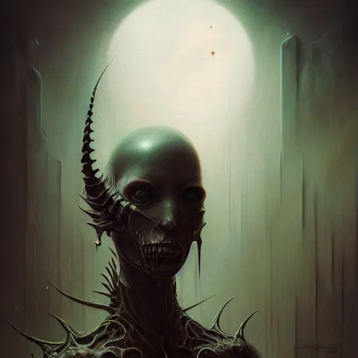 Prompt: a portrait of a beautiful vampire, sci-fi concept art by giger and beksinski and szukalski and wlop and pete mohrbacher, digital art, highly detailed, intricate, horror, sharp focus, Trending on Artstation HQ, deviantart, unreal engine 5, 4K UHD image