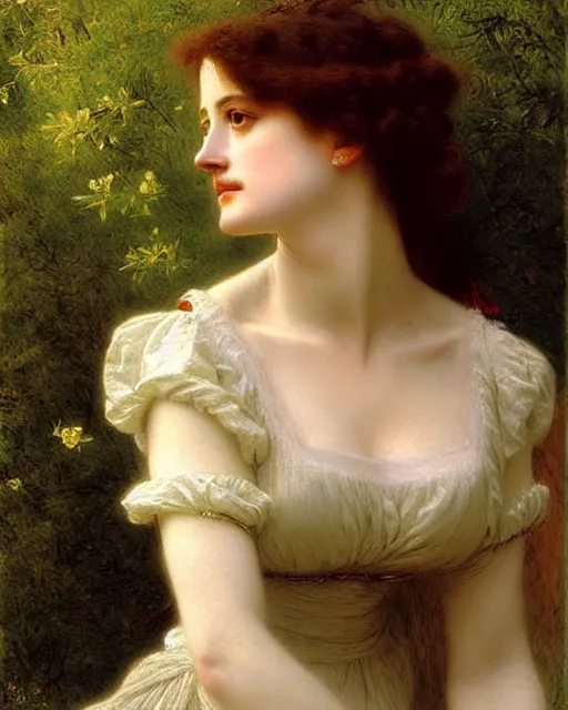 Image similar to portrait en buste of eva green vesper lynd vannessa ives by Pierre Auguste Cot, perfectly detailed eyes, realistic fabric, abundant detail