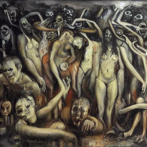 Image similar to a painting of a group of people in the water, a surrealist painting by william dobell, deviantart, neo - expressionism, apocalypse art, surrealist, grotesque