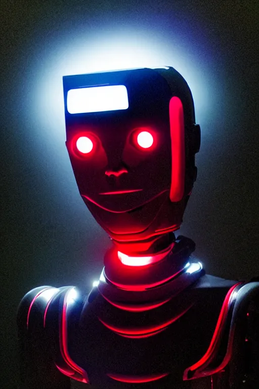 Image similar to sleek futuristic robot horror terror nightmarish dark spotlit glowing