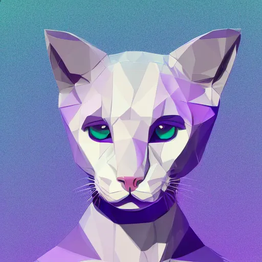 Image similar to aesthetic albino panther fursona portrait, commission of a anthropomorphic kitten, fursona wearing stylish clothes, holographic winter armosphere, pastel simple art, low poly