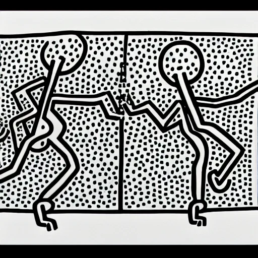 Prompt: pop art stick figures, in style by keith haring