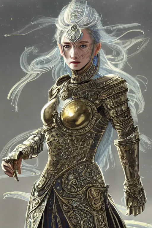 Prompt: portrait knights of Zodiac girl, metallic Silver and ice color reflected armor, in ruin Agora of Athens, ssci-fi, fantasy, intricate, very very beautiful, elegant, golden light, highly detailed, digital painting, artstation, concept art, smooth, sharp focus, illustration, art by art by tian zi and artgerm and greg rutkowski and alphonse mucha and loish and WLOP