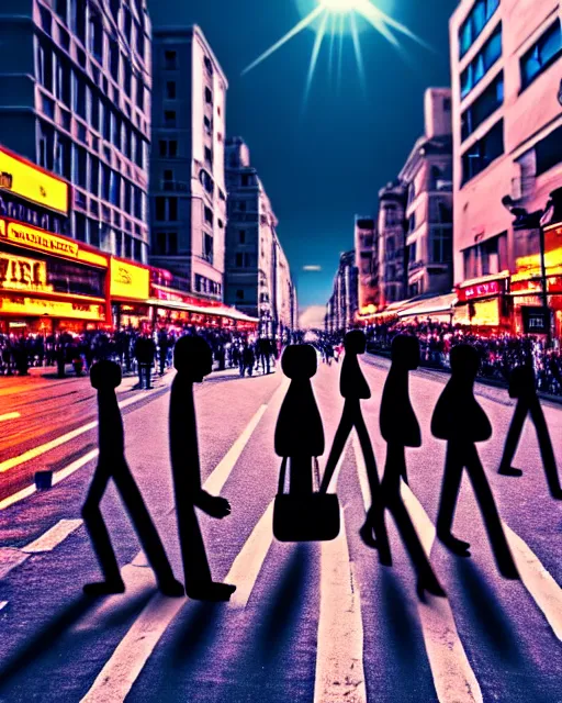 Image similar to busy city street with headless people, high definition,