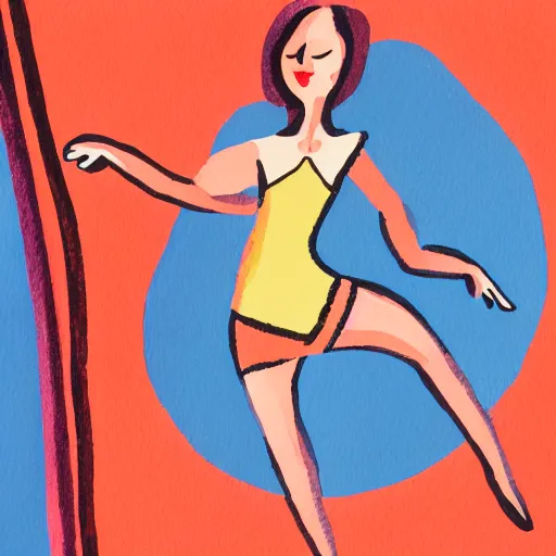 Image similar to a gouache illustration of a beautiful woman dancing