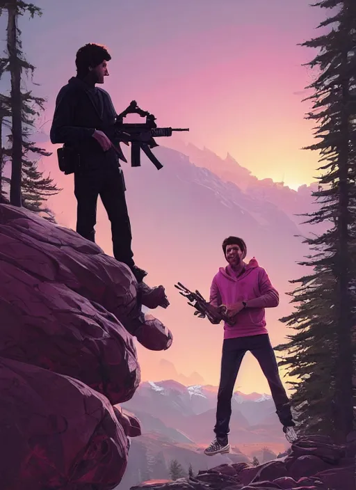 Image similar to highly detailed portrait justin trudeau in ( ( pink hoody rainbow socks ) ) holding ar - 1 5! in gta v stephen bliss unreal engine fantasy art by greg rutkowski loish rhads ferdinand knab makoto shinkai lois van baarle ilya kuvshinov rossdraws tom bagshaw global illumination radiant light detailed intricate environment