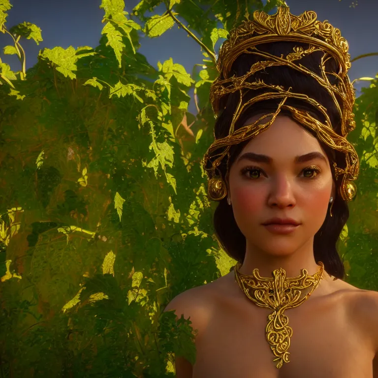 Prompt: princess of vines with a clear skin, ornate 8 k gorgeous intricate gold detailed unreal engine rendered