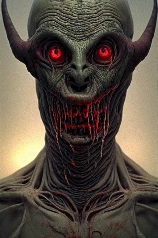 Image similar to perfectly - centered horror portrait - photograph of a brutal scary terrifying ugly monstrous alien goblin creature real life portrait by beksinski and jean delville, slimy pus oozing specular, unreal engine 5, photorealism, hd quality, 8 k resolution, cinema 4 d, hdr dramatic cinematic lighting