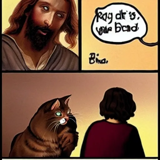 Image similar to jesus is upset because cat is bad