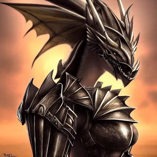 Prompt: stunning cinematic elegant back end shot while looking up at a beautiful female knight, but as an anthropomorphic female dragon, well designed highly detailed cute female dragon head with slick eyes, looking back at the camera, well armored, sharp claws, arms crossed, HD octane render, fantasy, furry art, Artstation, Deviantart, Furaffinity