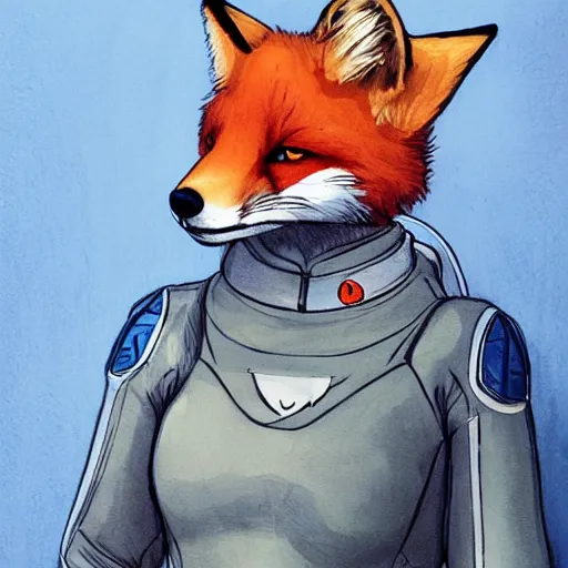Prompt: a majestic female fox in a spacesuit by Abigail Larson