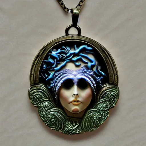 Prompt: simple artnouveau necklace motiv natur in the style of h. r. giger and rene lalique