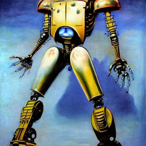 Image similar to portrait of a robot by frank frazetta in the style of frank frazetta