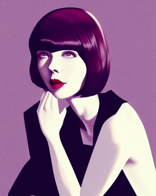 Prompt: colleen moore 2 5 years old, bob haircut, portrait casting long shadows, resting head on hands, by ross tran, vector