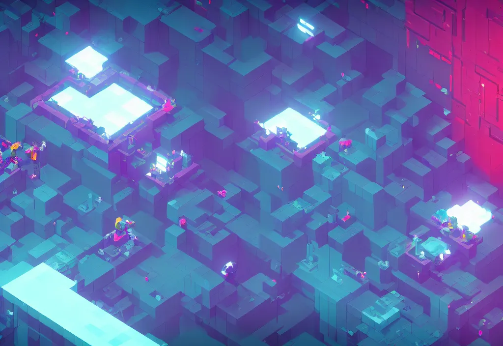 Image similar to isometric hyperlight drifter magicavoxel cinematic lighting, 4k