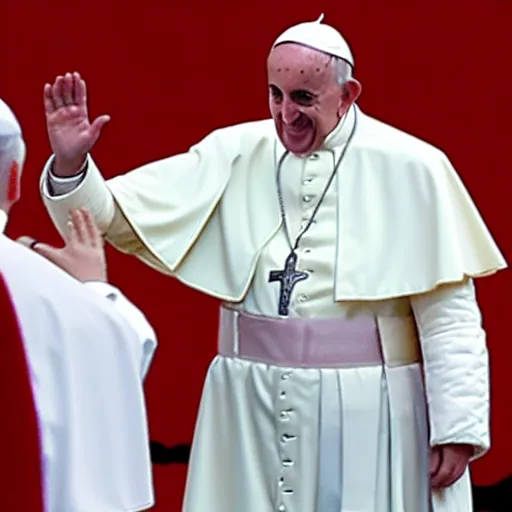 Image similar to pope Francis giving a high five to an invisible person