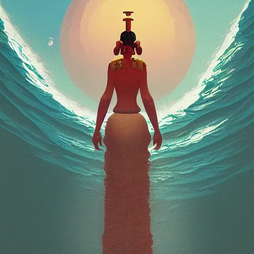 Image similar to mayan priestess floating over an ocean, sharp focus, james gilleard, moebius, print, cinematic, surreal, game art