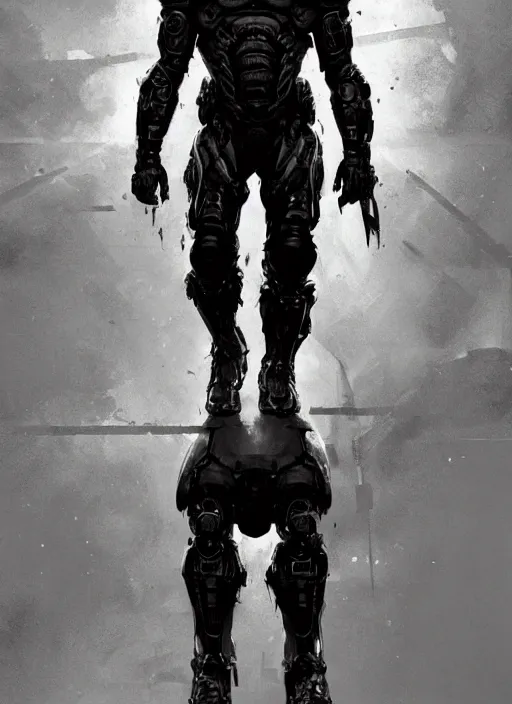 Image similar to will smith as victor stone, full body concept, cyborg, borg, strogg, face of a man, terminator, flesh, quake strogg, doom demon, wolfenstein, monstrous, powerful, symmetry, symmetrical, concept art by ruan jia and greg rutkowski