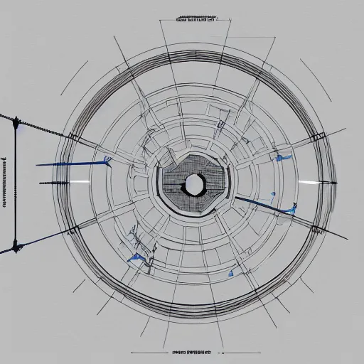 Image similar to architectural blueprint of a public sculpture inside of a roundabout, detailed draft, drawn to scale with orthographic views